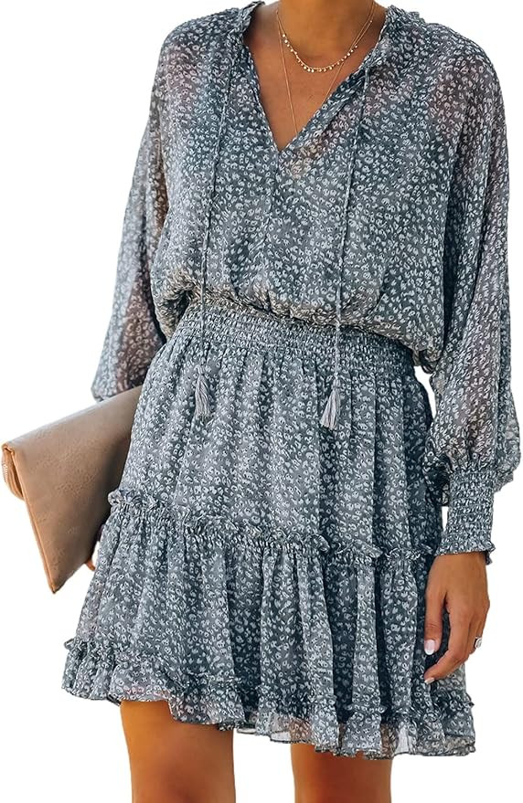 Sidefeel Womens V Neck Sleeveless Ruffle Mini Short Skirt Dresses | Amazon (US)