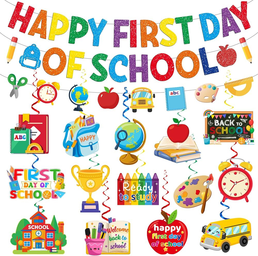 First Day of School Decorations, Back to School Decorations Banner Swirls | Amazon (US)