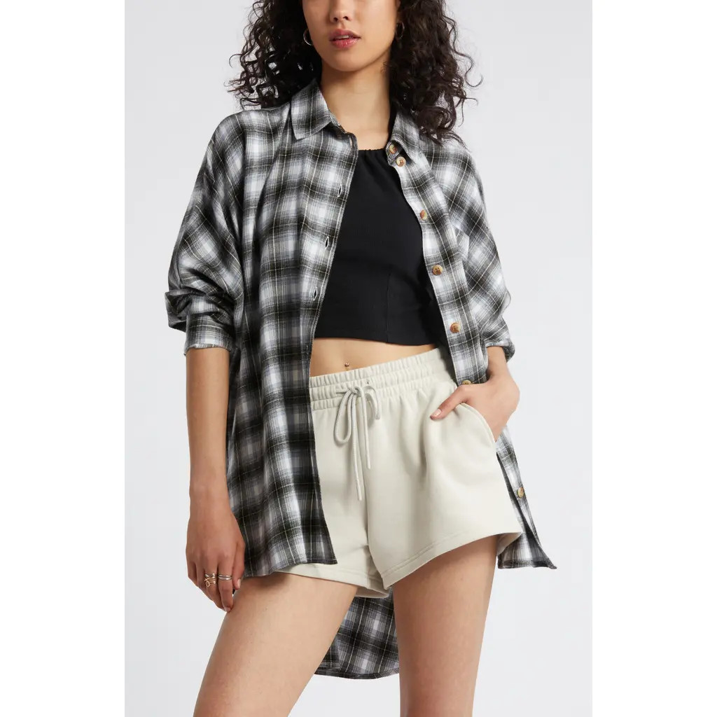BP. Plaid Oversize Flannel Button-Up Shirt in White- Green C Brooke Plaid at Nordstrom Rack, Size Small/medium | Nordstrom Rack