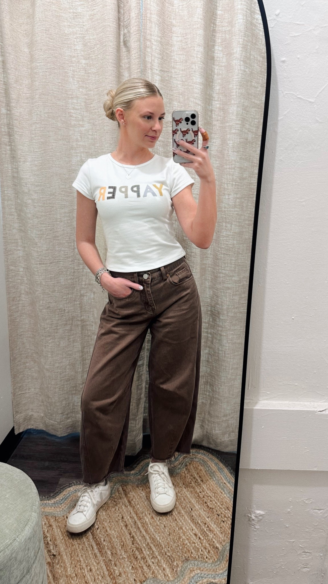 Shirt says exactly what I do best! ✨ top is from Oddli but I can’t link! JEANS ARE ON SALEEEE!! They are my fav!!! #yap #ootd #casual #barreljeans #blanknyc #oddli #veja #workootd 

#LTKU #LTKFindsUnder100 #LTKSaleAlert