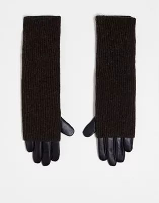 ASOS DESIGN long leather gloves with knitted overlay in black | ASOS (Global)