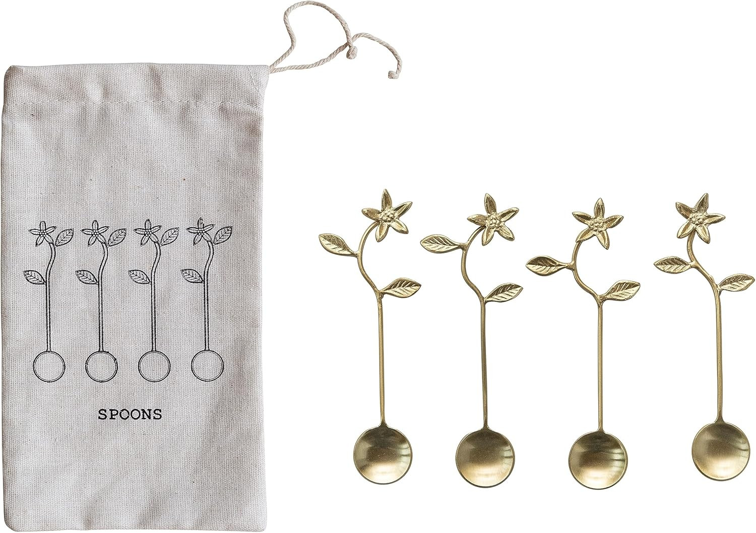 Creative Co-Op 5.35 Stainless Steel and Brass Spoons for Kitchen with Flower Handles and Drawstri... | Amazon (US)