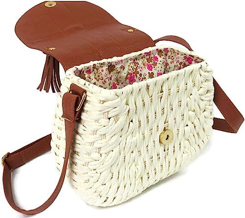 Handwoven Rattan and Straw Fused Bag With Cross Body Strap | Amazon (US)