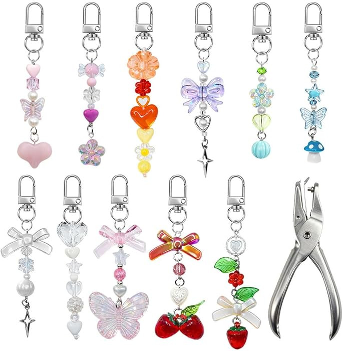 12 Pcs Valentine's Day Lip Gloss Keychain Holder with Charms With hole punch and storage box Port... | Amazon (US)
