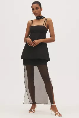 BHLDN Anna Sleeveless Satin Layered Sheer Crepe Maxi Dress | Anthropologie (US)