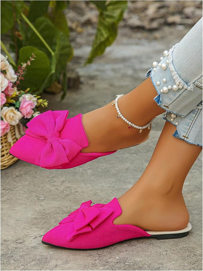 Verdusa Mules for Women Bow Dressy Pointed Toe Flat Shoes Backless Loafers Slide Sandals Casual S... | Amazon (US)