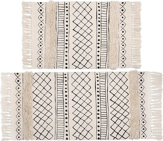 HiiARug Boho Tufted Cotton Area Rug with Tassels, 2'x3'+2'x4'4", Machine Washable Throw Rugs Hand... | Amazon (US)