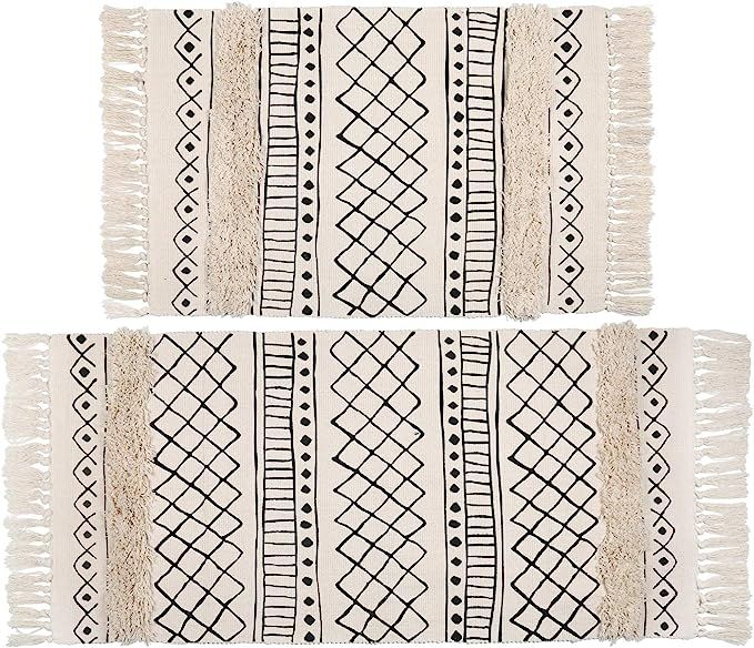 HiiARug Boho Tufted Cotton Area Rug with Tassels, 2'x3'+2'x4'4", Machine Washable Throw Rugs Hand... | Amazon (US)