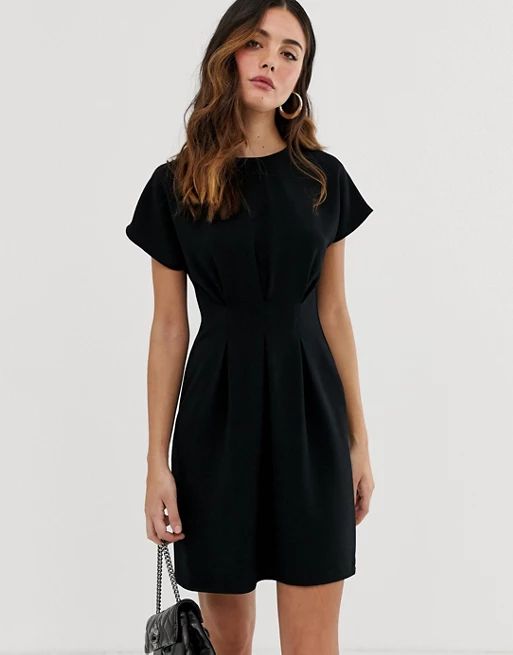 ASOS DESIGN nipped in waist mini dress in black | ASOS (Global)