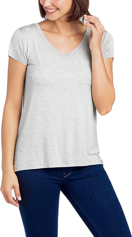 Cable & Gauge Womens Apparel V-Neck Swing Body Pocket Tee with Hi-Low Hem | Amazon (US)