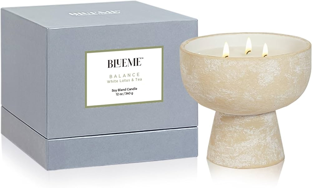 BLUEME Balance-White Lotus & Tea, 3 Wick, Refillable Wellness Candle, Contains Essential Oil, Sus... | Amazon (US)