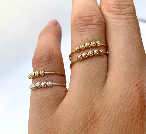 Anxiety Ring/Bead Stacking Ring With Five Beads/Adjustable ring/Minimalist Ring/Metal Spinning Ri... | Etsy (US)