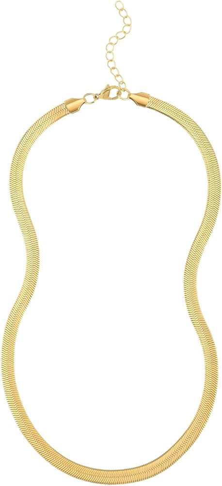 Reoxvo Flat Herringbone Snake Chain Necklaces for Women 14K Gold Plated Chain Choker Necklace for... | Amazon (US)