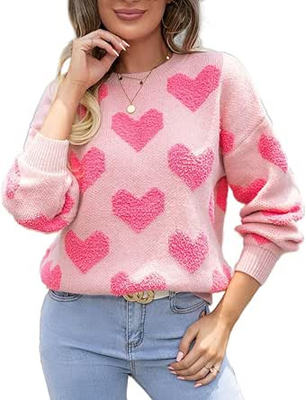 Akivide Womens Cute Aesthetic Heart Cream Sweaters Trendy Fall Pullover Crewneck Long Sleeve Soft... | Amazon (US)