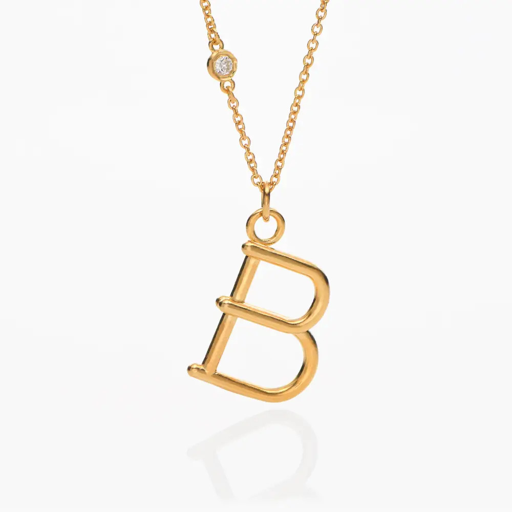 Matchstick Initial Necklace with Diamonds- Gold Vermeil | Oak & Luna (US)
