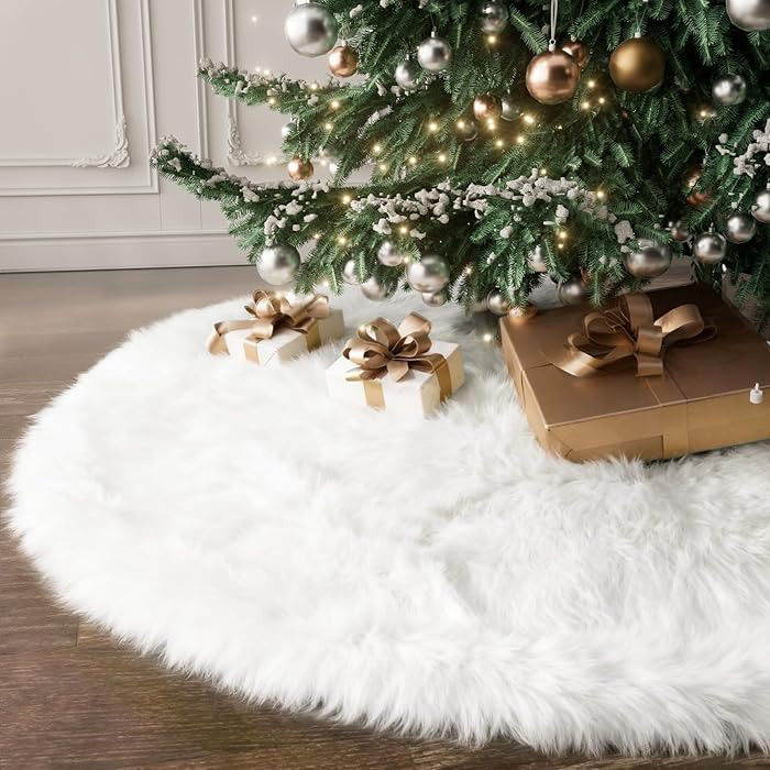 iMucci 12inch Mini Wool Fur White Tree Skirt Small Christmas Tree Skirt Snowy White Plush Velvet ... | Amazon (US)