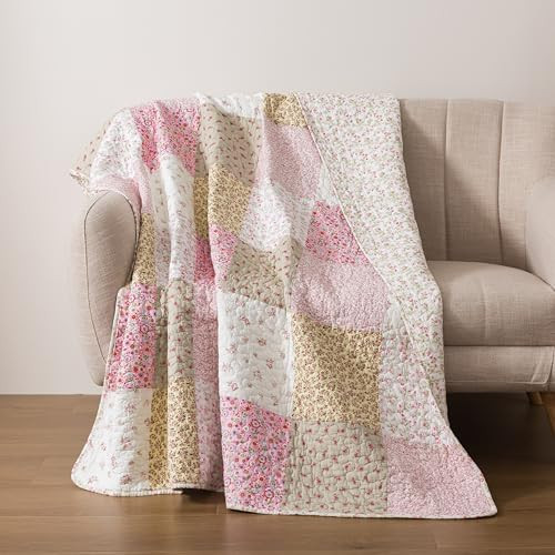 Soul & Lane Floral Mosaic Quilted Throw Blanket - 50" x 60", 100% Cotton Floral Quilt in Pink and Sage Green, Country Patchwork Lap Quilt | Amazon (US)