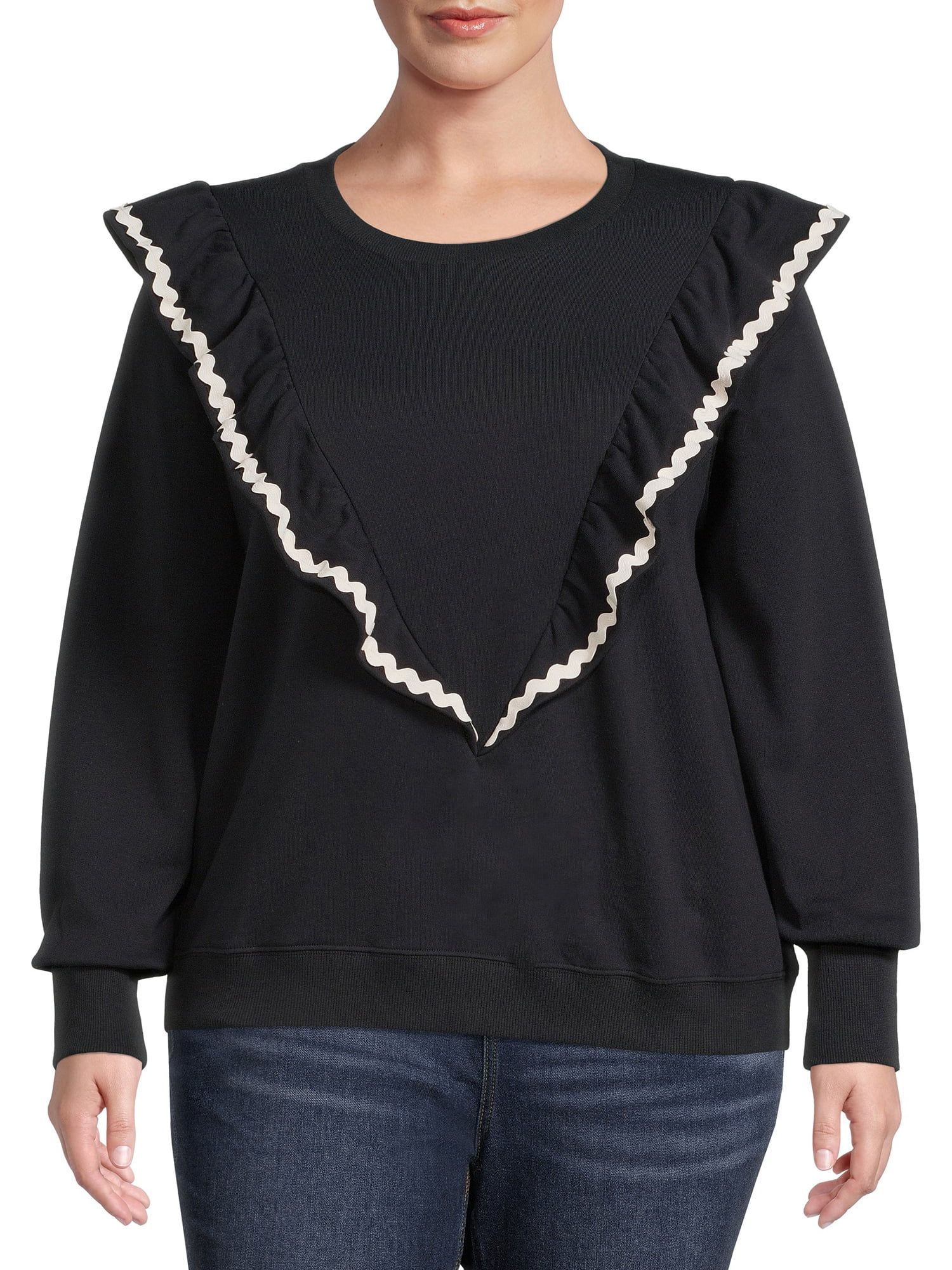 The Get Women's Plus Size RicRac Trim Ruffle Sweatshirt | Walmart (US)