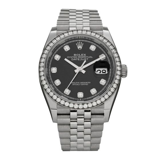 Stainless Steel 18K White Gold Diamond 36mm Oyster Perpetual Datejust Watch Black 126284RBR | FASHIONPHILE (US)