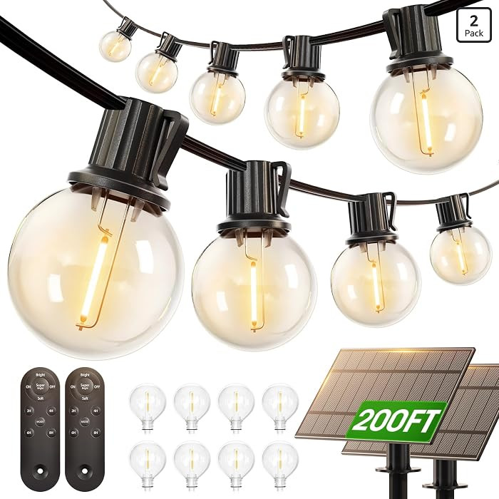 addlon 200FT(2 Pack*100FT) Solar String Lights Outdoor Waterproof with Remote, Dimmable Commercia... | Amazon (US)