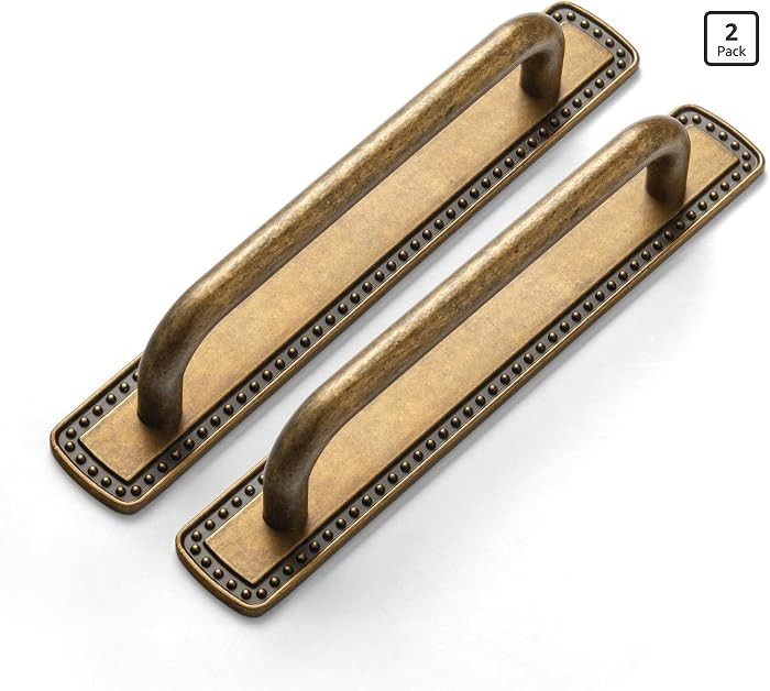 2 Pack Antique Brass Cabinet Pulls with Backplate, Solid Zinc Alloy 5'' Hole Centers Drawer Handl... | Amazon (US)