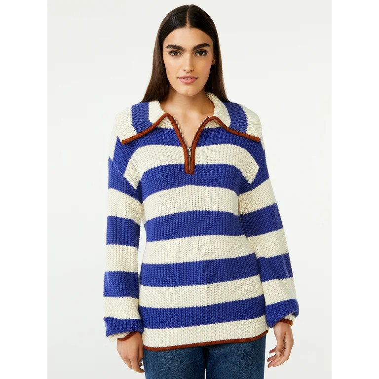 Free Assembly Women's Chunky Half Zip Popover Sweater | Walmart (US)