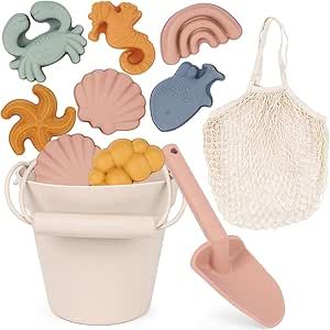 AMOR PRESENT 11PCS Silicone Beach Toy Set, Travel Friendly Silicone Sand Bucket Molds Shovel Bag ... | Amazon (US)