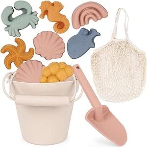 AMOR PRESENT 11PCS Silicone Beach Toy Set, Travel Friendly Silicone Sand Bucket Molds Shovel Bag ... | Amazon (US)