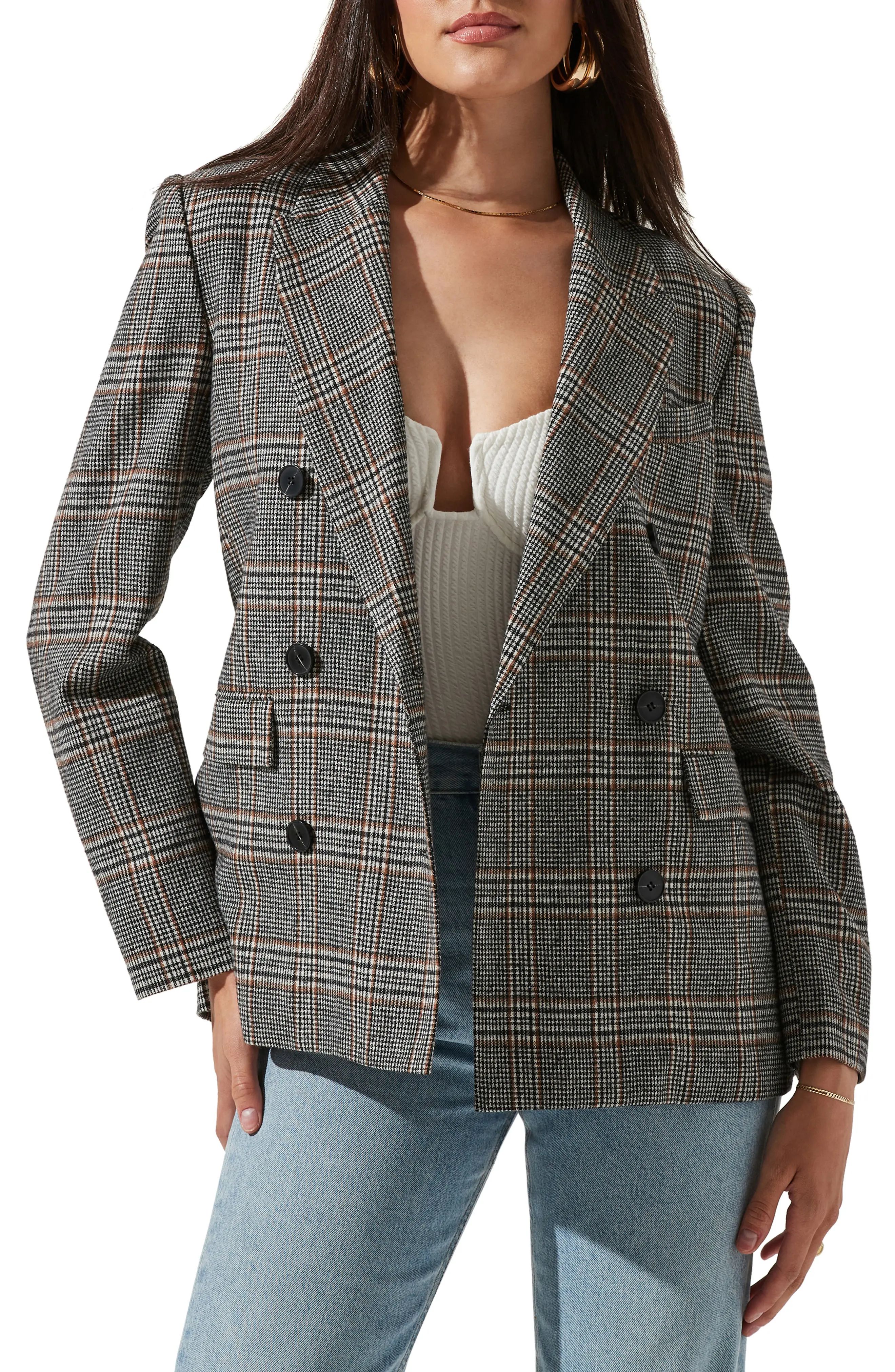 ASTR the Label Double Breasted Blazer, Size X-Large in Black/White at Nordstrom | Nordstrom