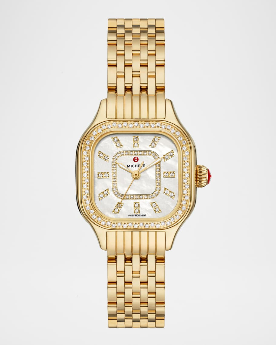 MICHELE Meggie Diamond Bezel and Mother-of-Pearl Watch, Gold-Tone | Neiman Marcus
