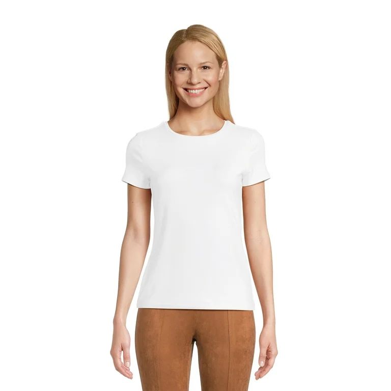 Time and Tru Women's Round Neck Smooth Tee with Short Sleeves, Sizes XS-XXXL | Walmart (US)