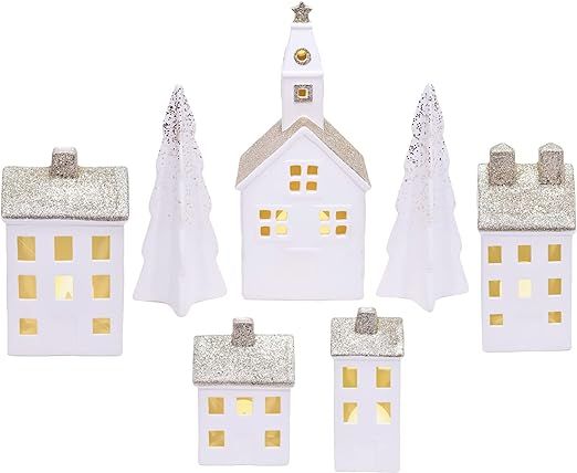 Mark Feldstein & Associates Village White Glitter 12 inch Porcelain LED Christmas Figurines 9 Pie... | Amazon (US)