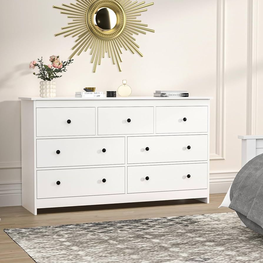 Tradare White Dresser for Bedroom, 7 Drawer Dresser with Metal Handles, Large Storage Modern Dres... | Amazon (US)