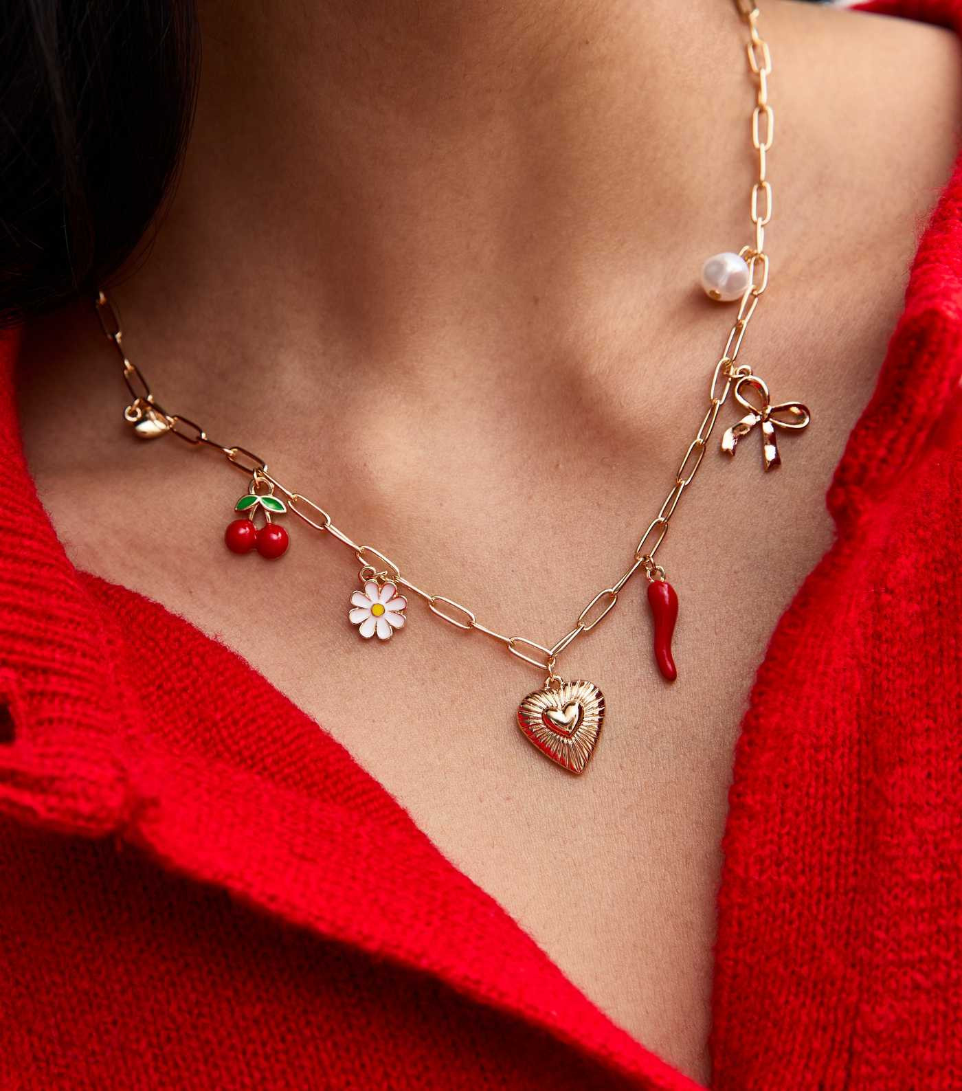 Gold Tone Chilli Cherry Charm Necklace
						
						Add to Saved Items
						Remove from Saved It... | New Look (UK)