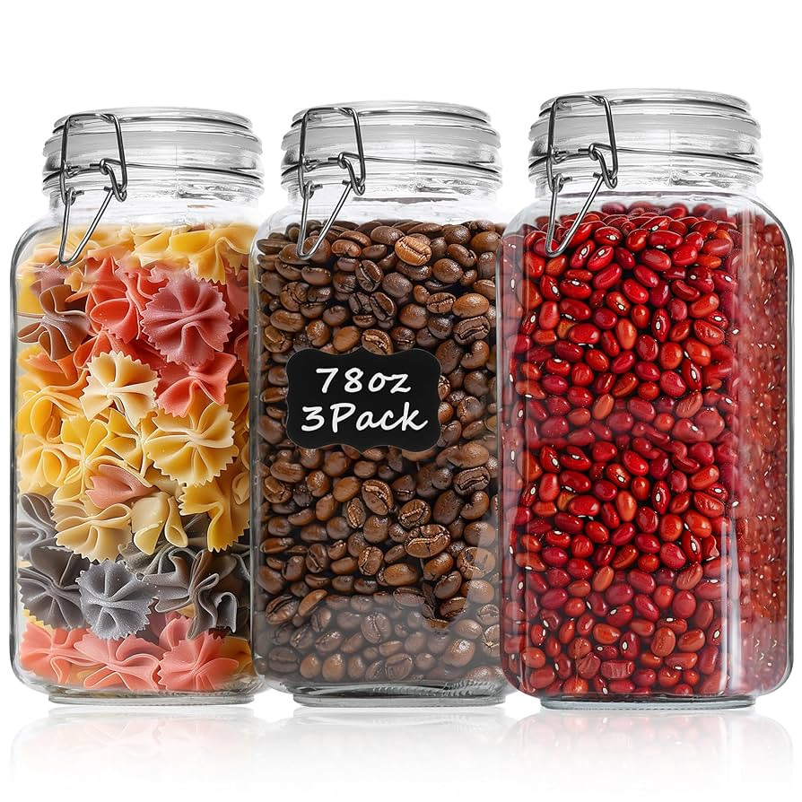 ComSaf Airtight Glass Canister Set of 3 with Lids 78oz Food Storage Jar Square - Storage Containe... | Amazon (US)