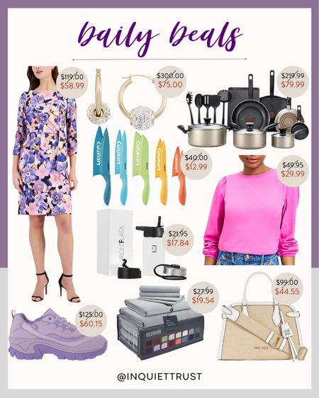 Catch these deals on this purple floral mini dress, cookware set, gold earrings, running shoes, neutral handbag, and more! 
#beautypicks #homefinds #kitchenessentials #springfashion

#LTKsalealert #LTKstyletip #LTKhome