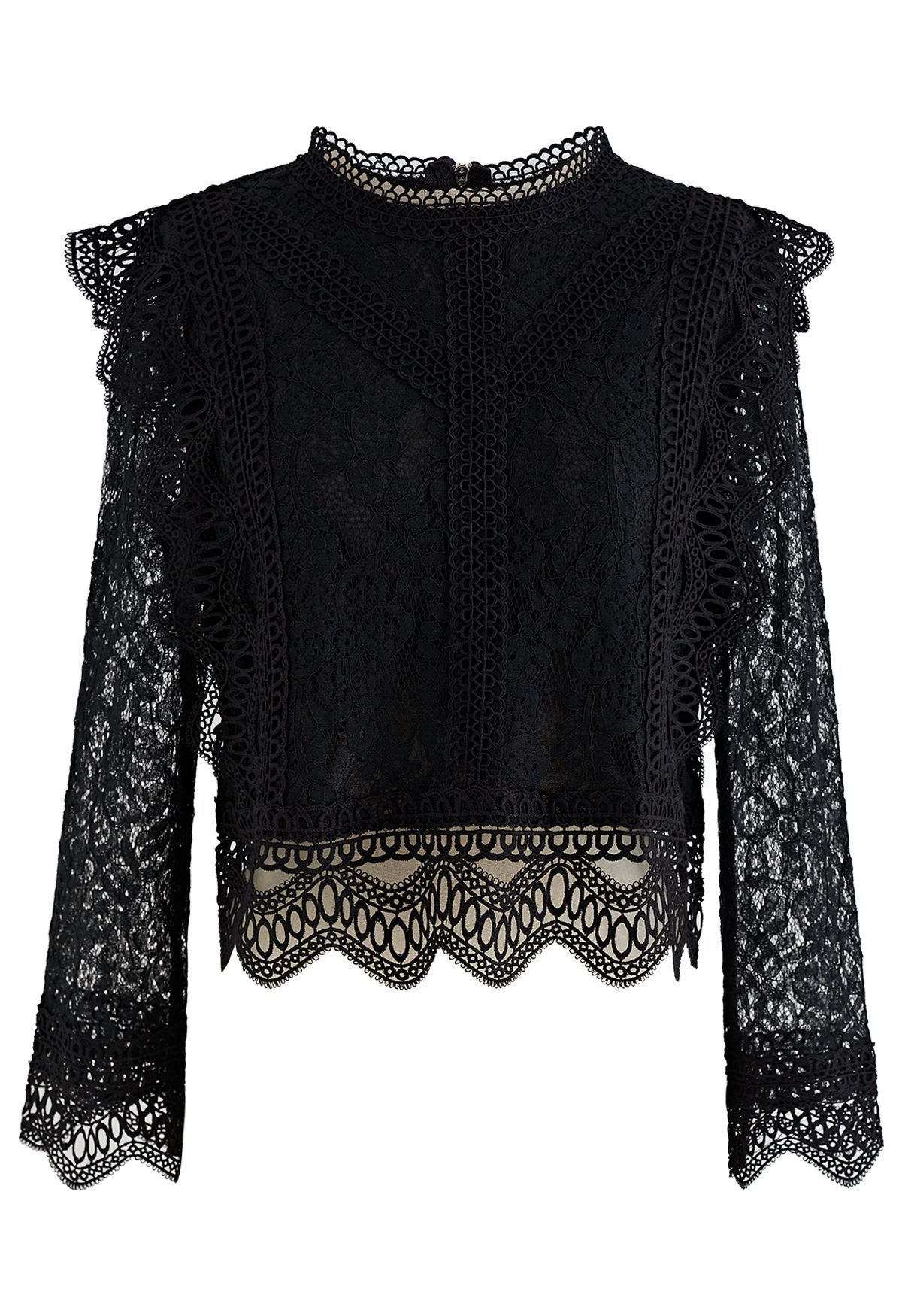Your Sassy Start Long Sleeve Crochet Lace Top in Black | Chicwish