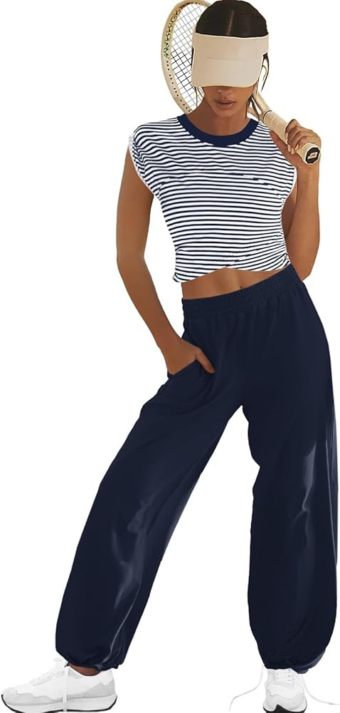 LAMISSCHE Womens Loungewear Set 2 Piece Outfits Sets Cropped Tops and Wide Leg Pants with Pockets... | Amazon (US)