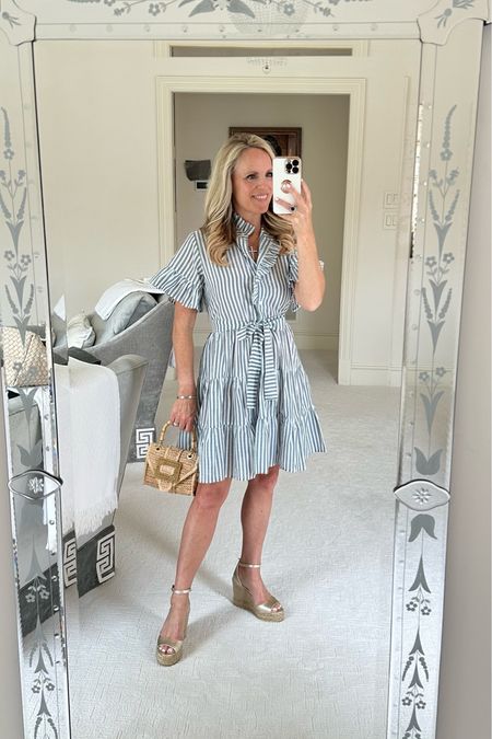 Chic look for a beach vacation, spring, Easter and more!

Striped short sleeve dress paired with a handwoven mini handbag and espadrille wedges 

#LTKshoecrush #LTKSeasonal #LTKstyletip