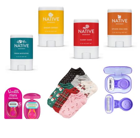 Travel, make it holiday! (Also great for stocking stuffers!) These tiny deodorants in festive fragrances, holiday socks (click on to see even more fun options - may as well keep everyone festive during airport security?!) and tiny shaving razors are cute and keep the happy vibe on the go! ✨💖🎄

#LTKGiftGuide #LTKHoliday #LTKSeasonal