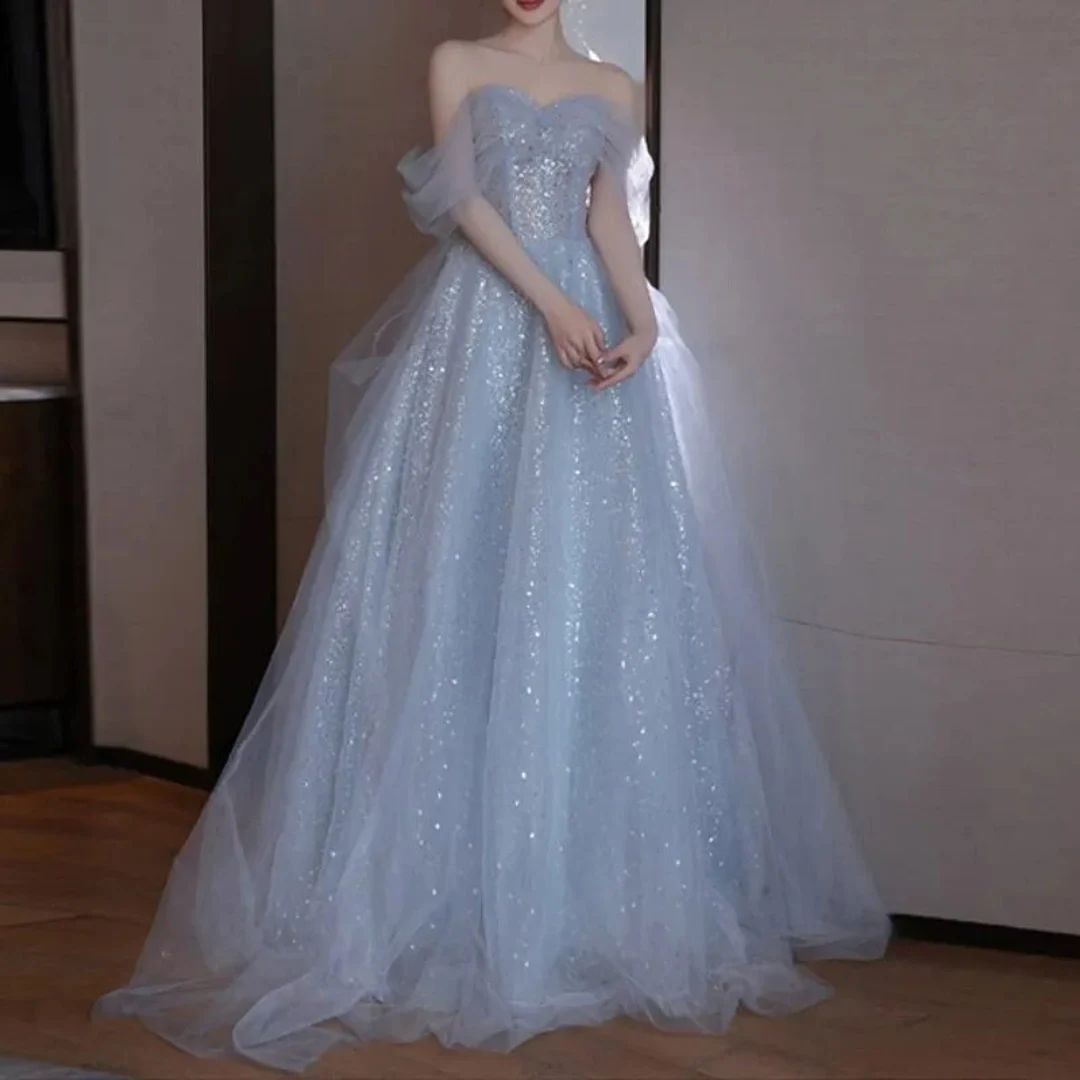 Blue Puff Sleeve Tulle Prom Dress,fairy Ball Gown Dress,evening Prom Dress,wedding Dress,bridesma... | Etsy (US)