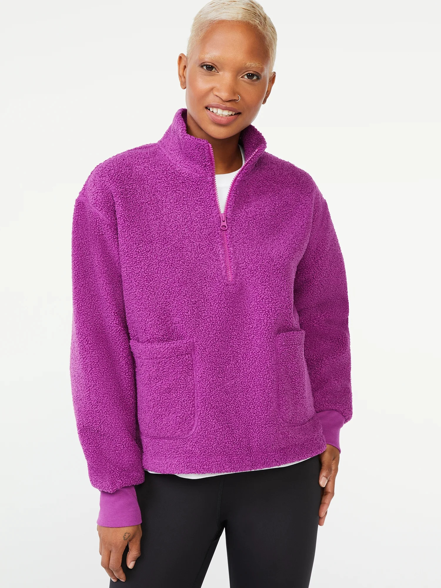 Free Assembly Women's Teddy Fleece Half Zip Sweatshirt | Walmart (US)