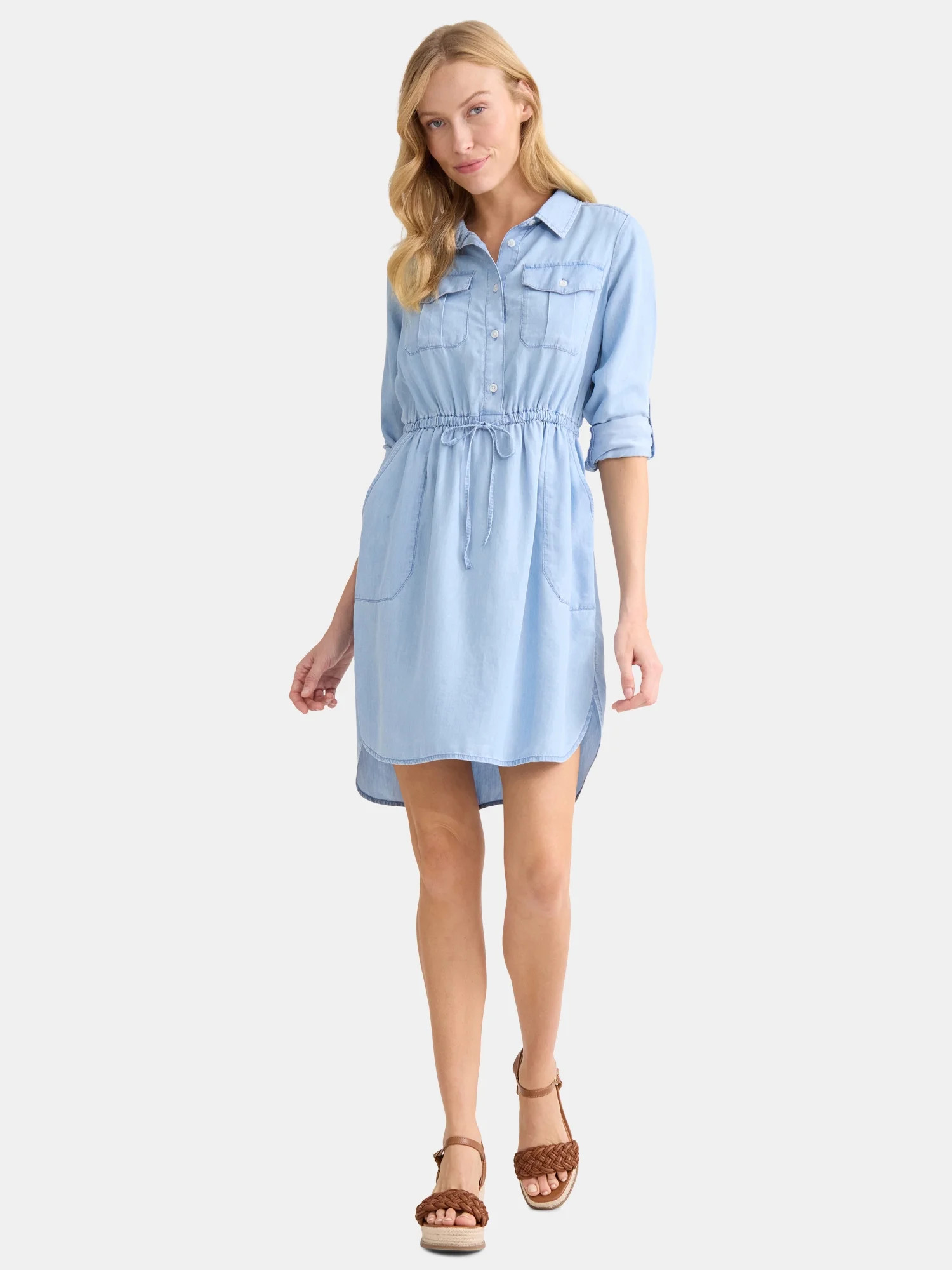 Time and Tru Women’s Soft Chambray Utility Shirt Dress, Sizes XS-XXXL | Walmart (US)