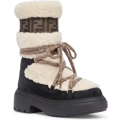 Fendi Après Chic Genuine Shearling Boot in Latte/Nero at Nordstrom, Size 11Us | Nordstrom