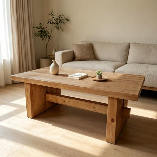 Rustic Solid Wood Coffee Table for Living Room, Big Rectangle Coffee Table | Amazon (US)