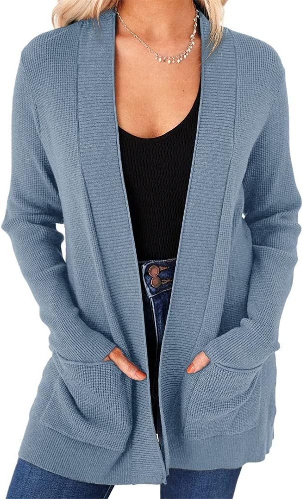 imesrun Womens Open Front Cardigans Casual Long Sleeve Classic Knit Sweater Outerwear with Pocket... | Amazon (US)