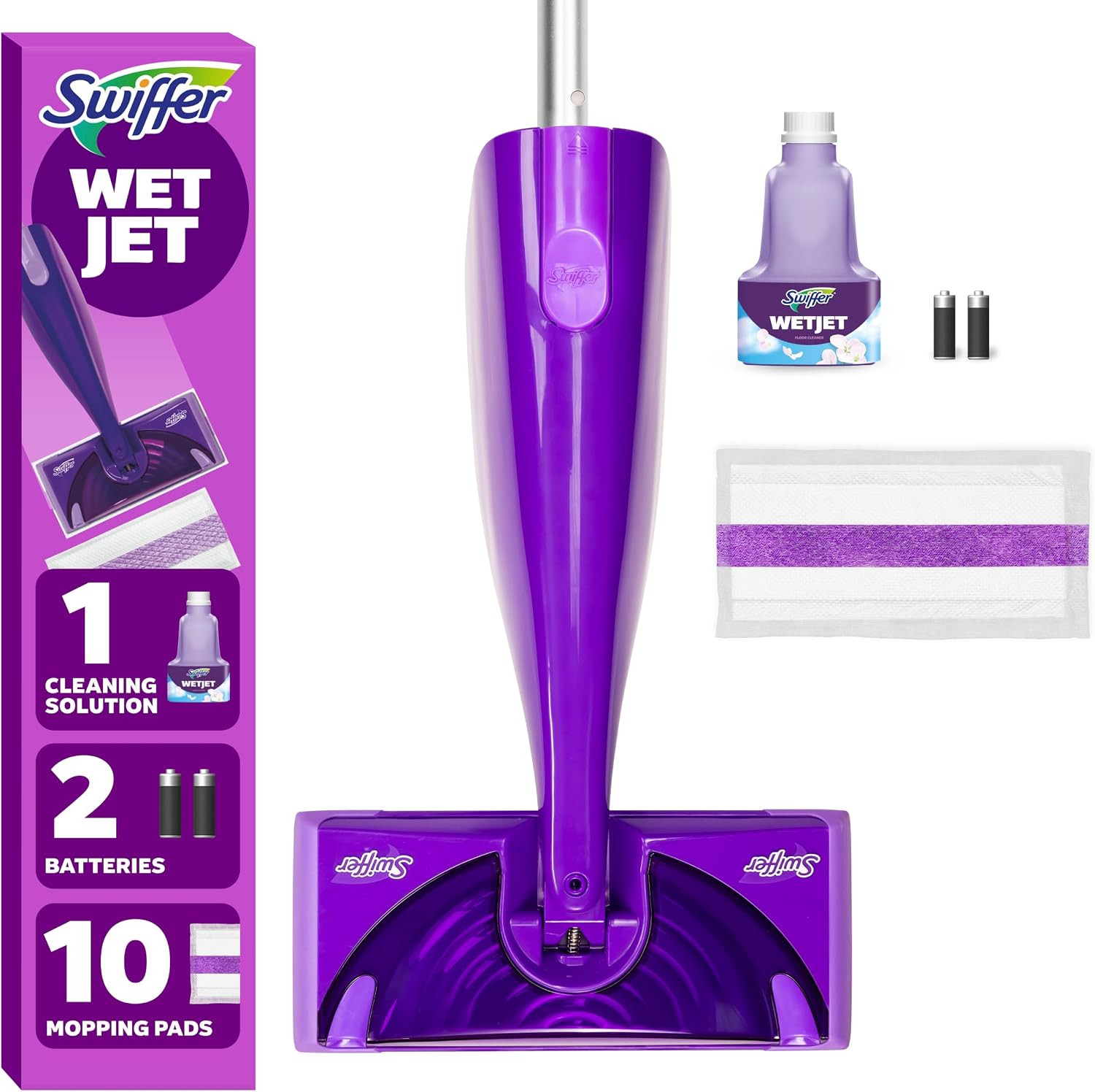 Swiffer WetJet Hardwood and Floor Spray Mop Cleaner Starter Kit, Includes: 1 Power Mop, 10 Pads, Cleaning Solution, Batteries | Amazon (US)