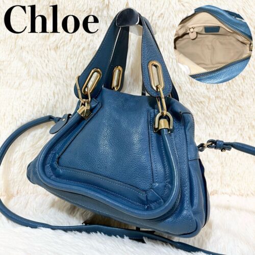 Chloe Paraty 2way Shoulder Bag Small Pebbled Leather BlueGray Gold from japan | eBay AU