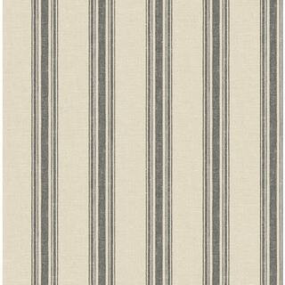 30.75 sq. ft. Black Woven Ticking Stripe Vinyl Peel and Stick Wallpaper Roll | The Home Depot