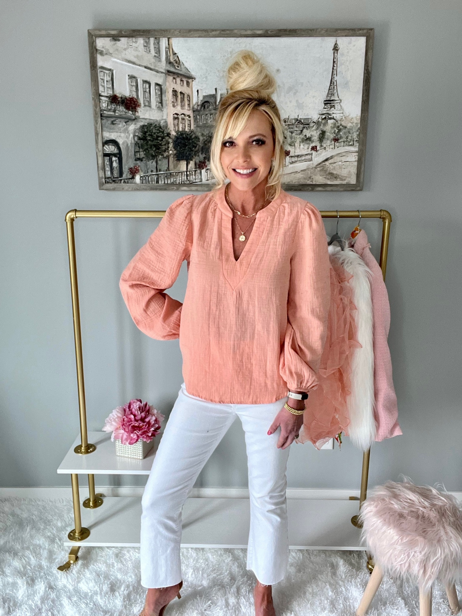 Beautiful spring outfit with the guaze top #spring #whitejeans #style 

#LTKstyletip #LTKunder100 #LTKFind